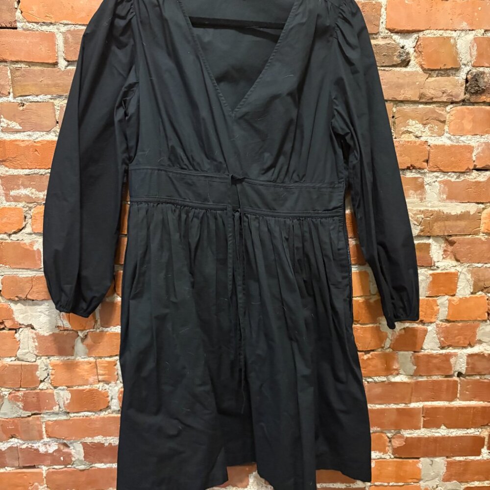 J. Crew Black V-neck Puff Sleeve Cotton Poplin Mini Dress Size 12T